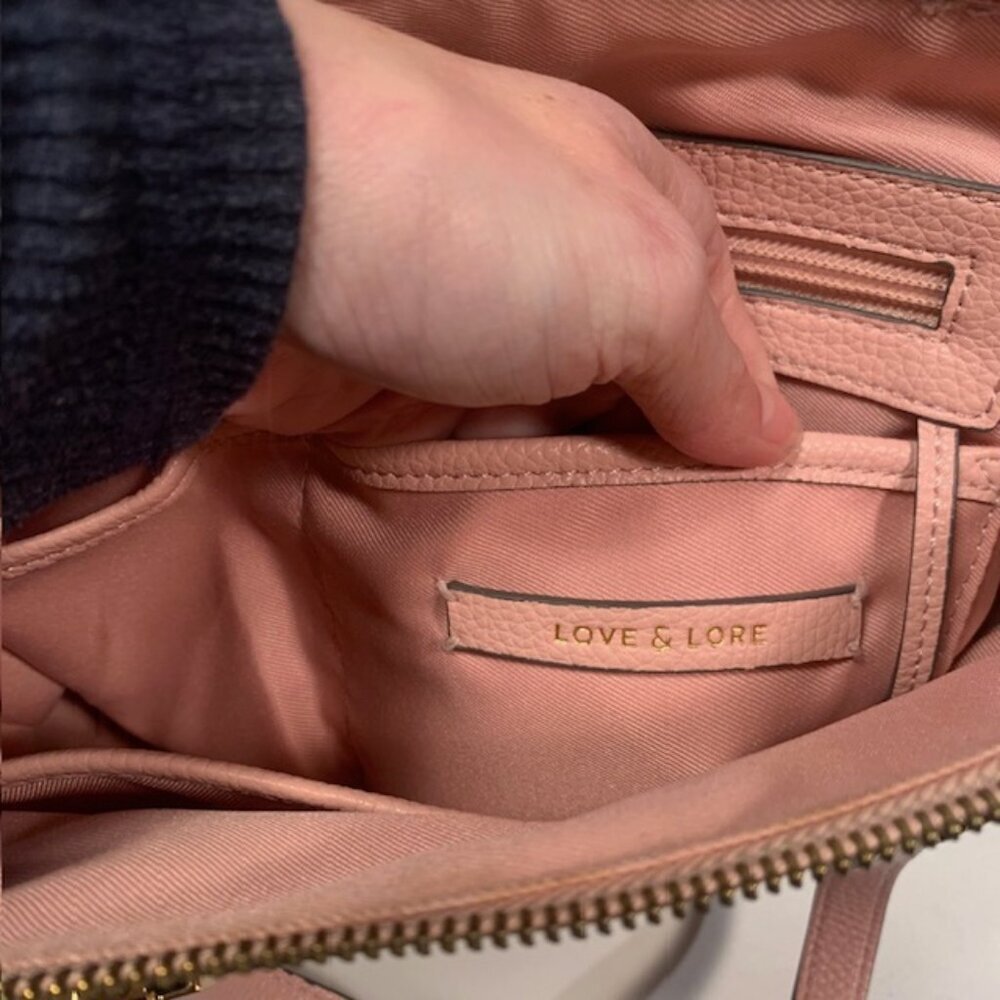Love & Lore Pink Pebbled Leather Satchel Tote Crossbody Bag Gold Hardware - Picture 11 of 11